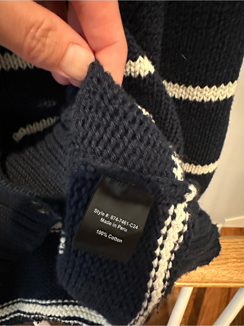 Jenni Kayne Striped Navy and White Cotton Cardigan Sweater - Picture 4 of 4